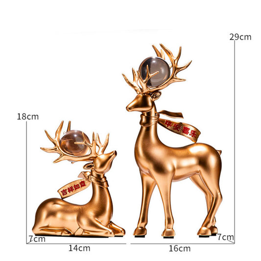 Peace and Joy, Good Luck - A Pair of Auspicious Deer Statues Home Decor