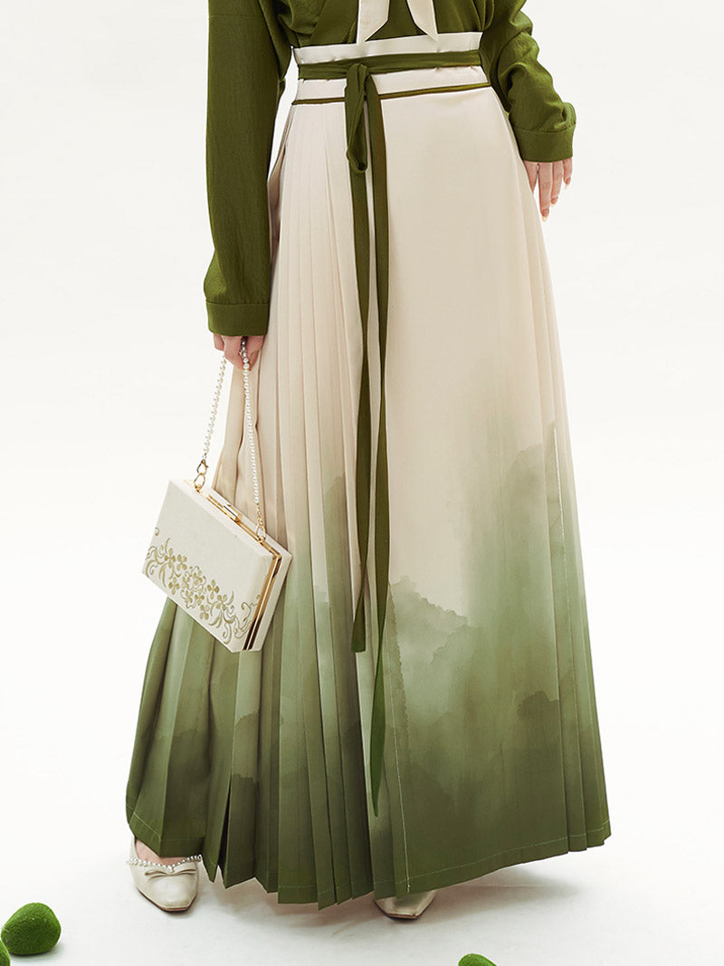 Matcha Green Chinese Style Artistic Landscape Painting Morden Hanfu Set Mamianqun Hanfu Skirt