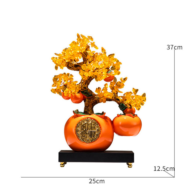 Persimmon 「Shi Shi Ru Yi」 Arbre à argent Arbre de fortune Ornements décoratifs chinois créatifs pour cadeau d'affaires de bureau