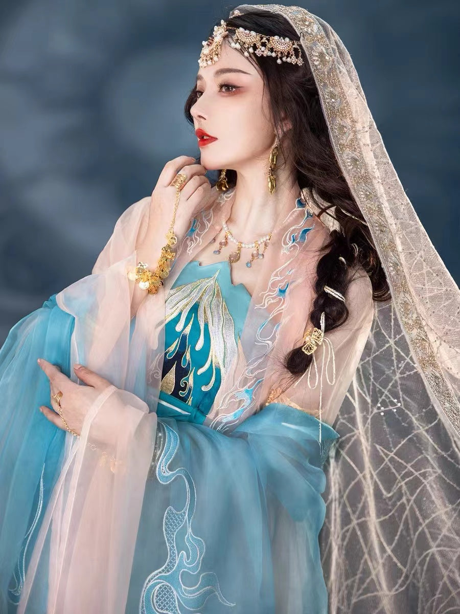 BlueDail Blue Sacred Fire Embroidery Hanfu Clothing Daily Wear(4Pcs)-05