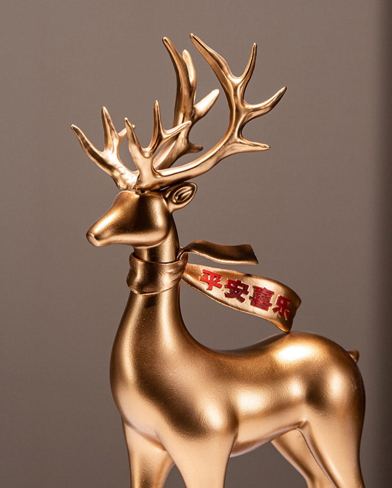 Peace and Joy, Good Luck - A Pair of Auspicious Deer Statues Home Decor