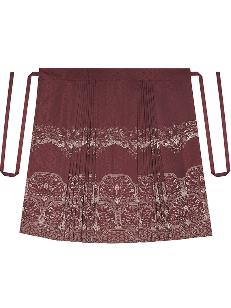 Vintage Chinese Traditional Auspicious Flower Pattern Yarn-dyed Jacquard Cloth Mamianqun Morden Hanfu Skirt