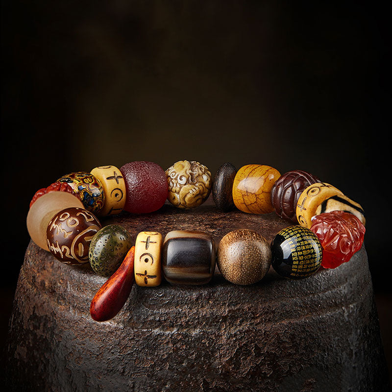 Bracelet multi-pierres précieuses Bodhi Seed Prajna Heart Sutra à six personnages pour hommes et femmes