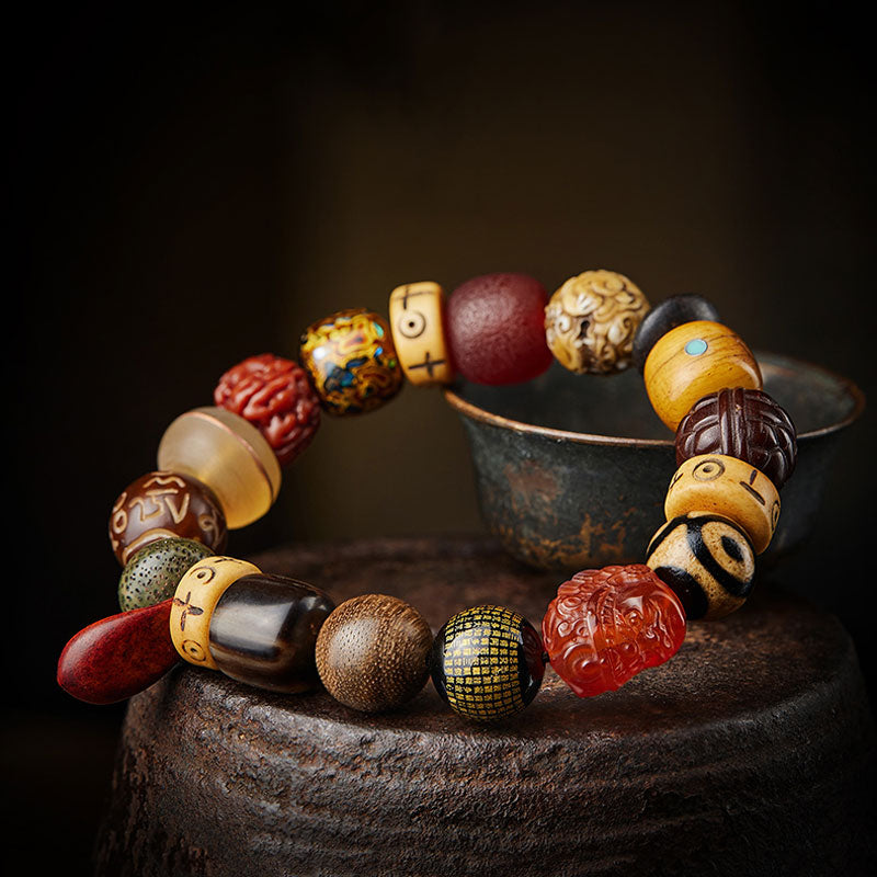 Bracelet multi-pierres précieuses Bodhi Seed Prajna Heart Sutra à six personnages pour hommes et femmes