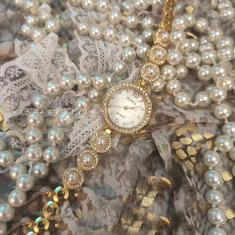 Vintage Luxus-Perlenarmbanduhr für Damen – das perfekte Geburtstagsgeschenk