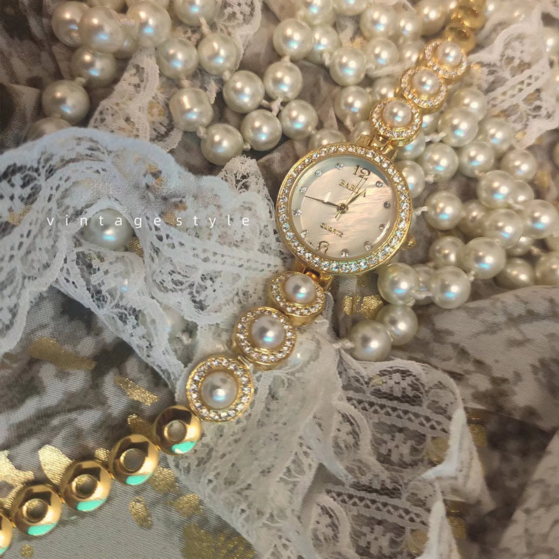 Vintage Luxus-Perlenarmbanduhr für Damen – das perfekte Geburtstagsgeschenk