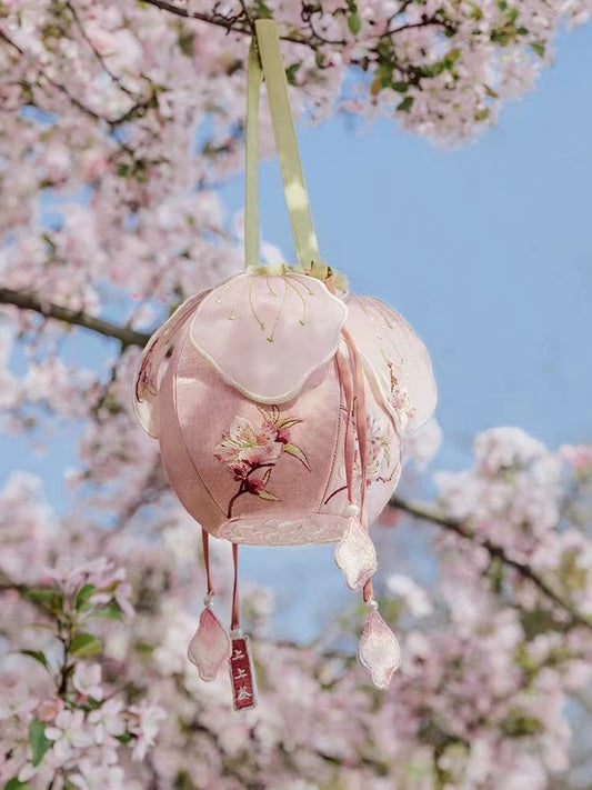 Sac à main brodé de feuilles de lotus roses de style chinois, design exclusif, avec fleur de pêcher