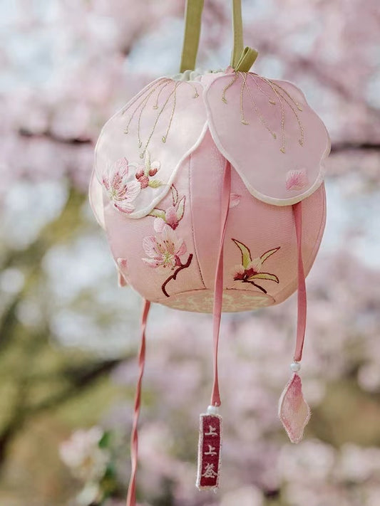 Sac à main brodé de feuilles de lotus roses de style chinois, design exclusif, avec fleur de pêcher