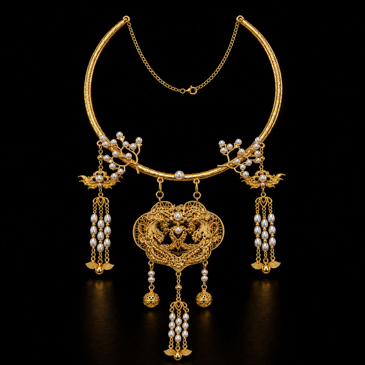 Ming-Style Double Phoenix Ping’an Lock Yingluo Necklace-01