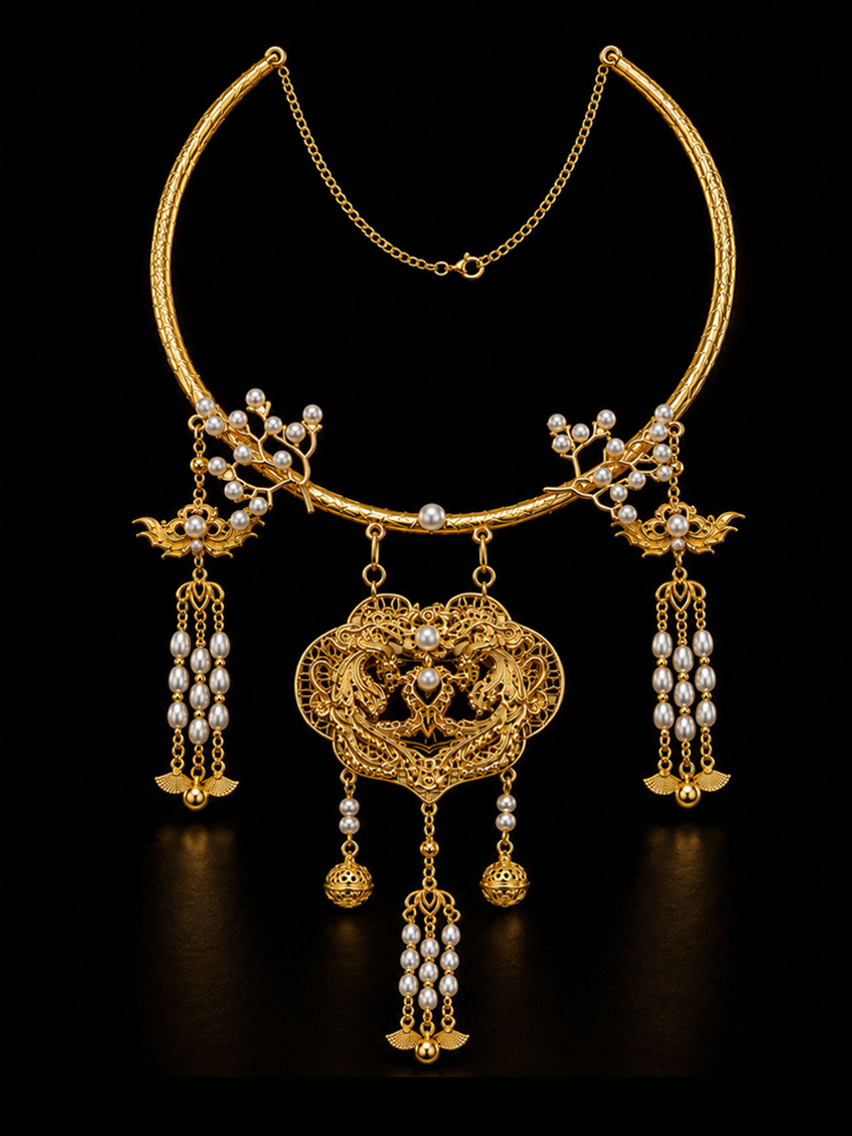 Ming-Style Double Phoenix Ping’an Lock Yingluo Necklace-07
