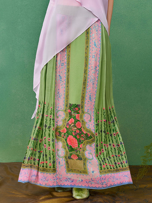 Bohemian Chinese Silk Mamianqun Horse-Face Skirt – Floral Print Wrap Skirt Women-01