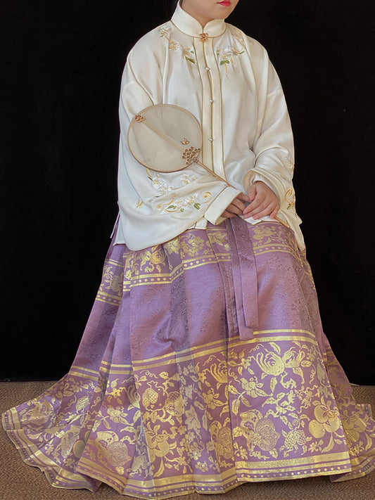 Plus Size Hanfu Ma Mian Qun Skirt Set - Traditional Chinese Hanfu Outfit with Vintage Embroidery, Loose Fit & Modest Elegance-01