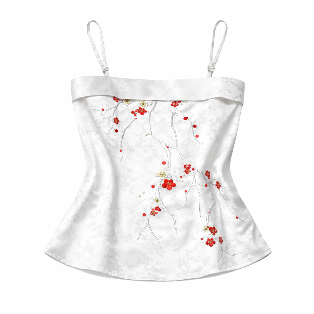 Vintage Plum Blossom Embroidered Camisole - Hanfu Inner Layer Top-01
