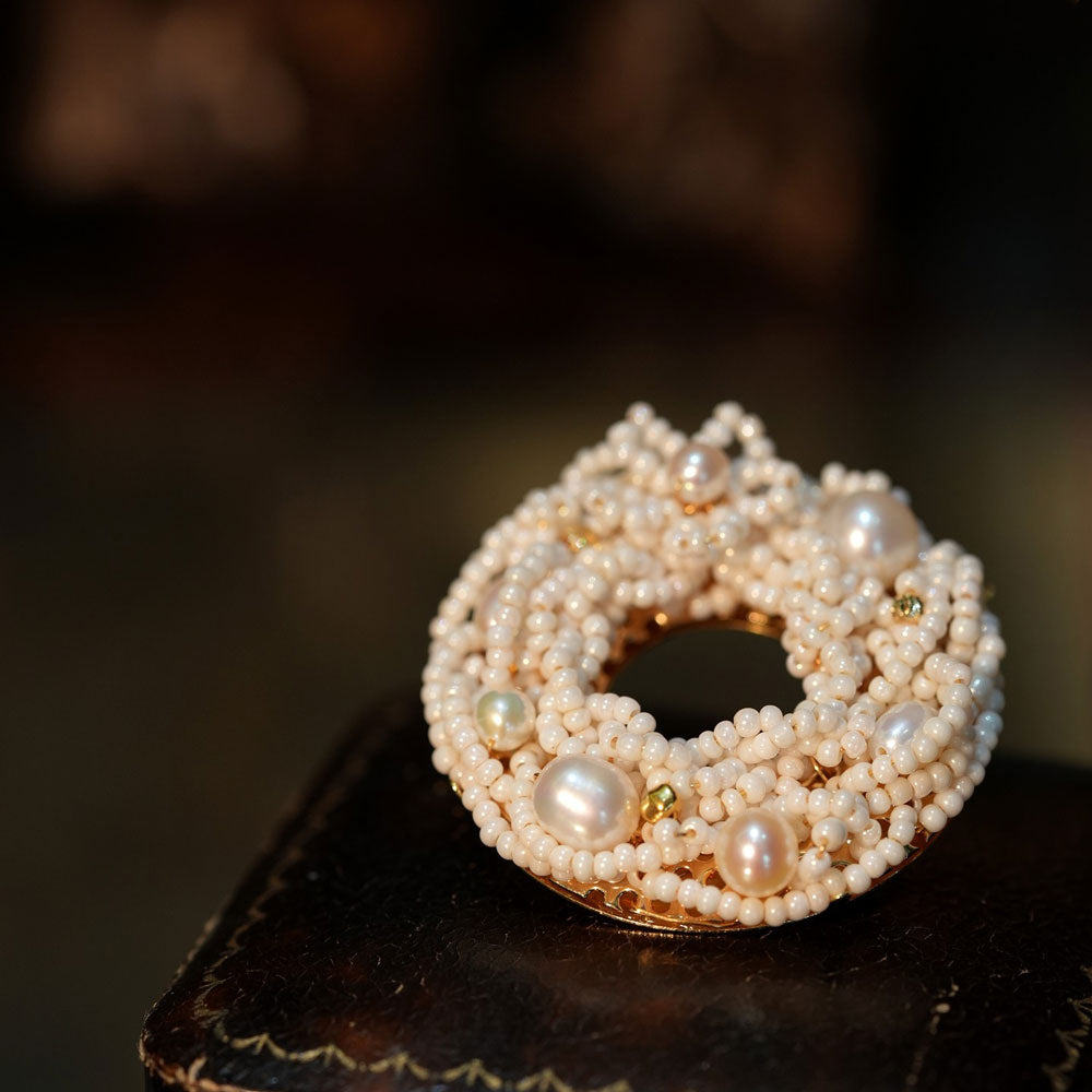 Vintage Pearl Bird’s Nest Brooch with Freshwater Pearls-02