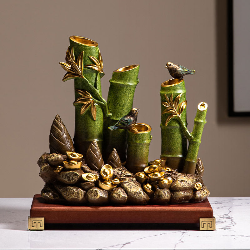Rising Prosperity - Bamboo Bird Gold Ingot Creative Chinese Feng Shui Ornament-01