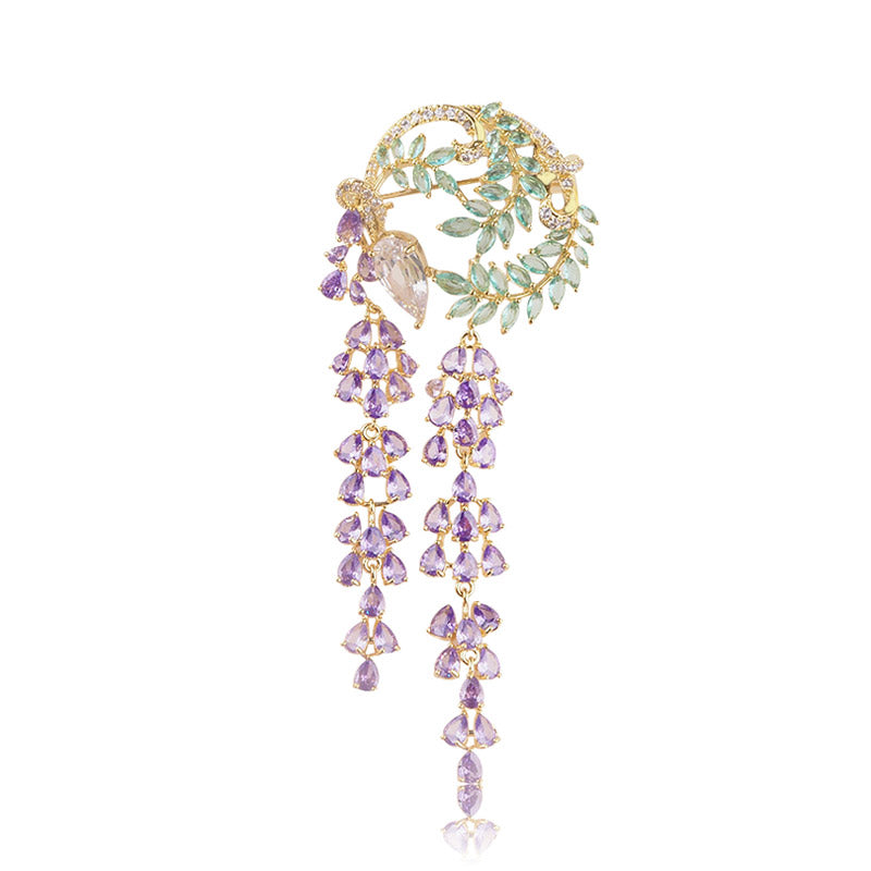Nature Inspired Romantic Purple Wisteria Exquisite Crystal Tassel Brooch Pin Jewelry Gift-01