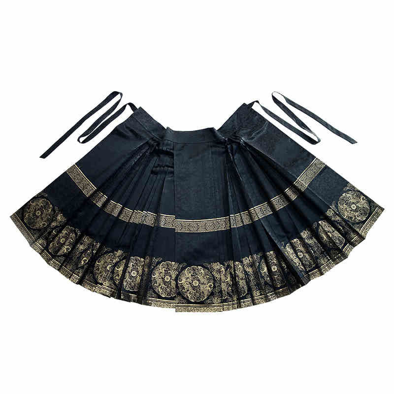 Traditional Chinese Retro Double Phoenix Pattern Woven Gold Mamianqun Skirt-06