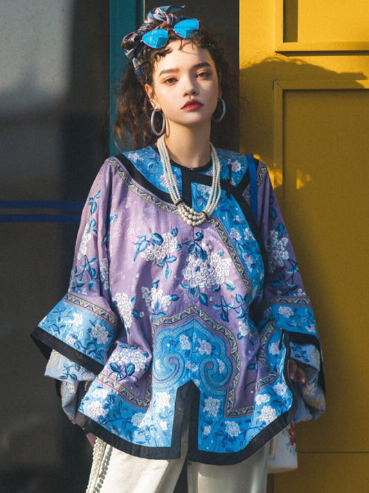 New Chinese Style Purple Jacquard Diagonal Placket Han Elements Women's Top Shirt-01