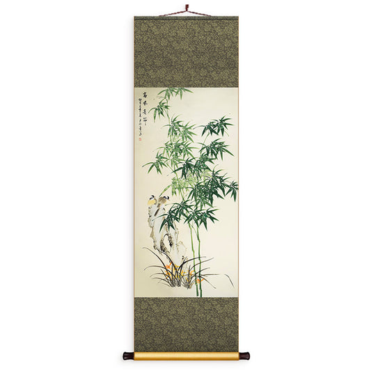 Chinese Classical Bamboo Silk Scroll Hanging Painting for Bookroom Art Space Decoration-01
