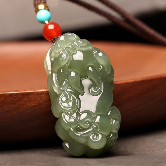 Natural Xinjiang Hetian Jade Green Jade Pixiu「Fortune and Prosperity」Pendant Jade Pendant Necklace Jewelry Gift-01