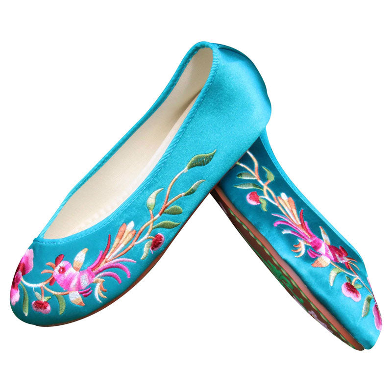 Cockscomb Floral-Embroidered Lake Blue Flats-02