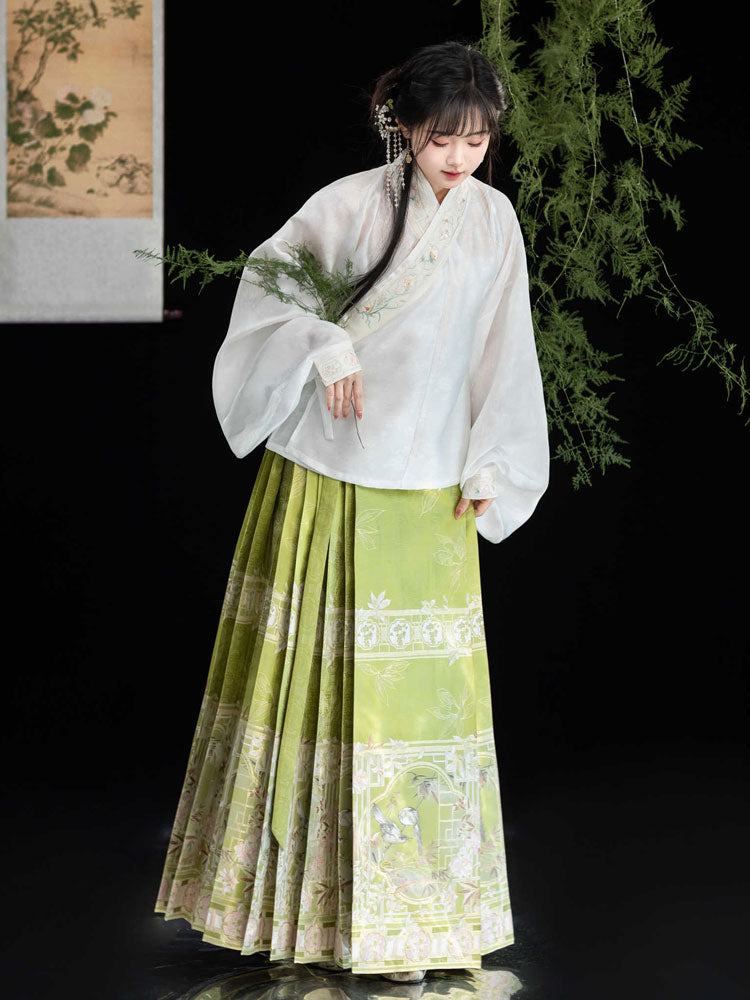 Inspired by Chinese Garden Window Scenes: Eight-Directional Cloud Pattern Woven Gold Mamianqun Skirt-02