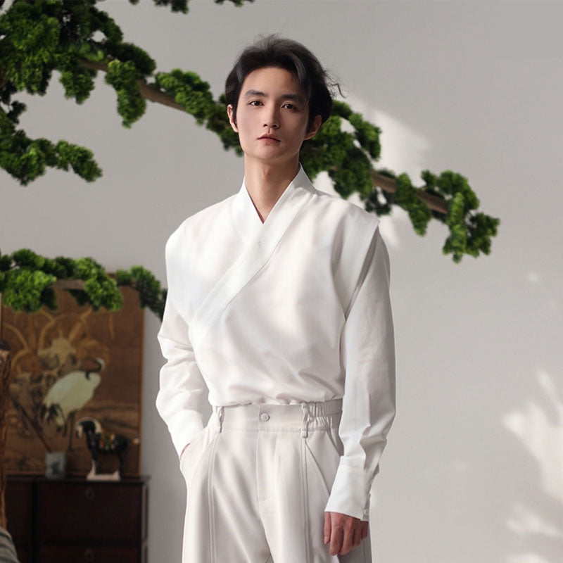 Men’s Modern Chinese Cross-Collar Shirt (Hanfu Inner Layer)-01