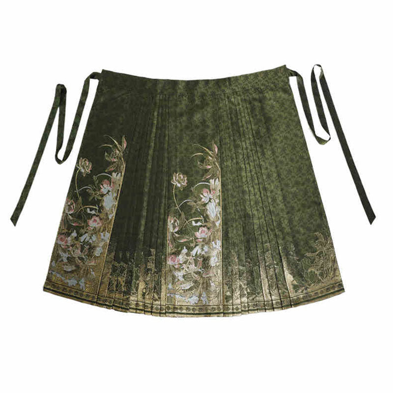 Fragrant Lotus Pond - Classic Lotus Pattern Woven Gold Mamianqun Skirt-02