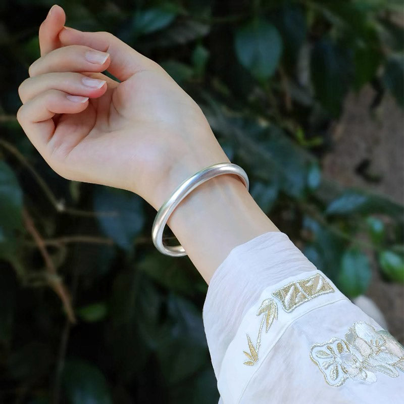 Hand-Carved Classic 999 Fine Silver High Polished Glossy Solid Bangle Bracelet Custome Size-01