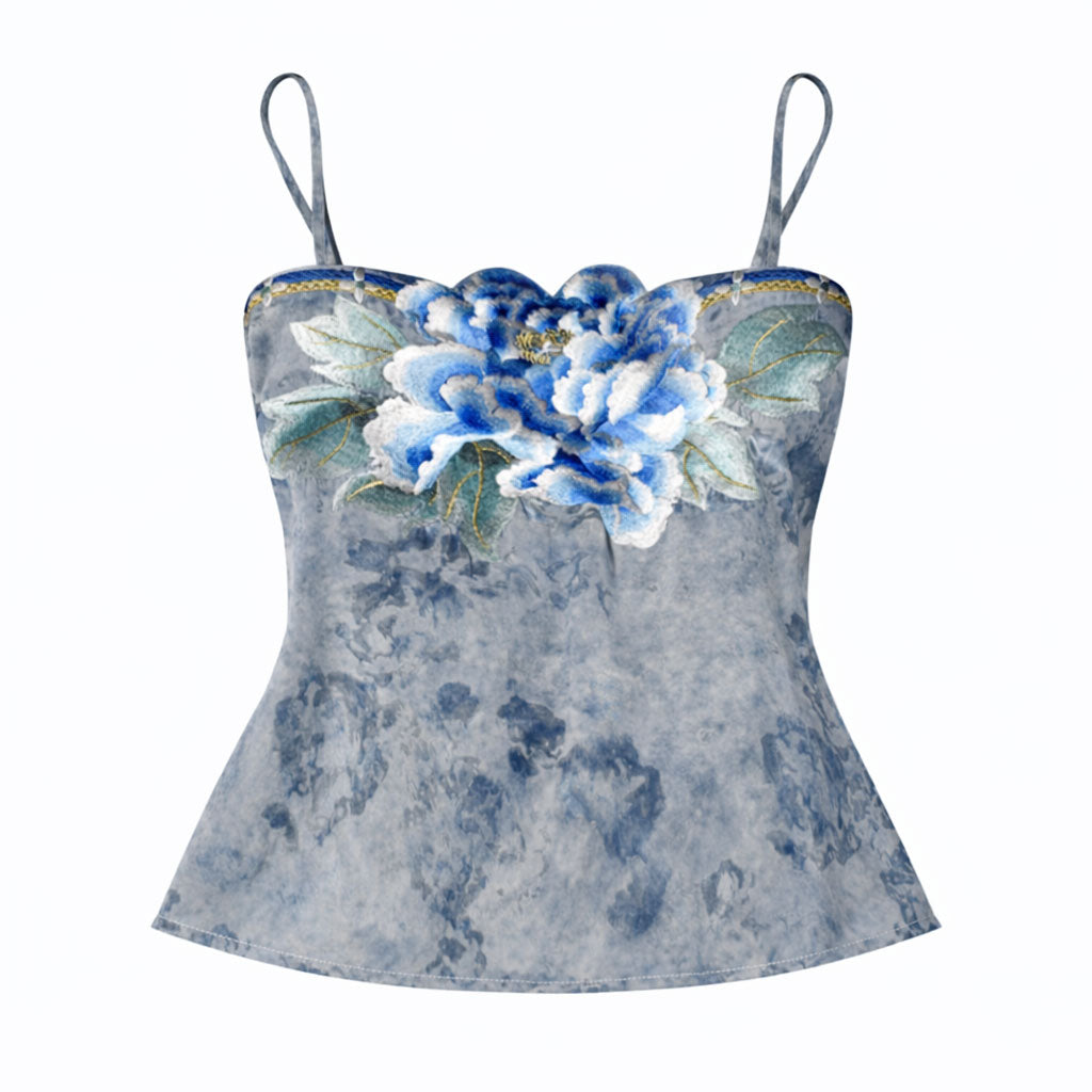 Chinese Style Delicate Peony Embroidered Camisole-01