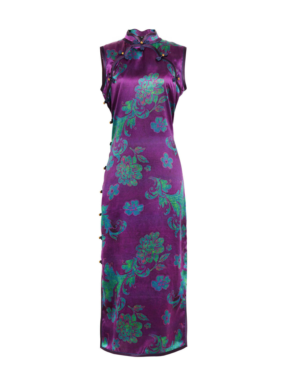 Purple Vintage Floral Handmade Mulberry Silk Qipao Cheongsam Dress-01