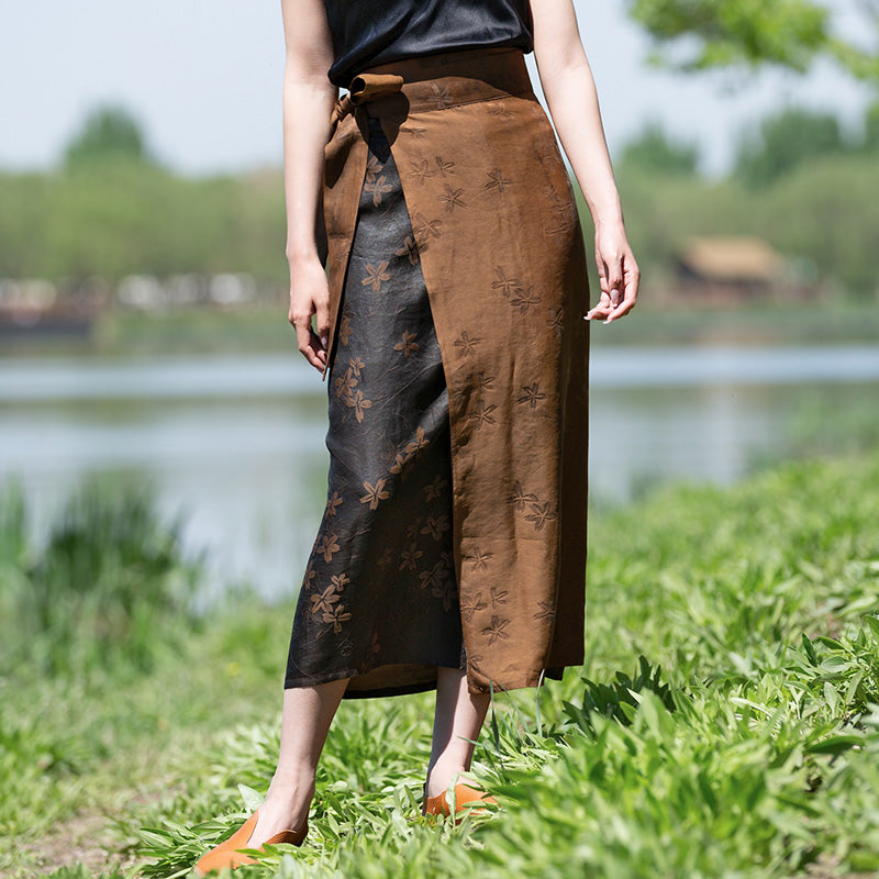 Exclusive Retro Chinese-style Silk Fragrant Cloud Gauze Midi Skirt Mulberry Silk Belted Pencil Skirt-02
