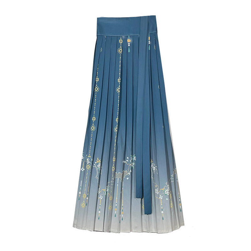 Chinese Style Han Element Printed Pleated Skirt for Women-03