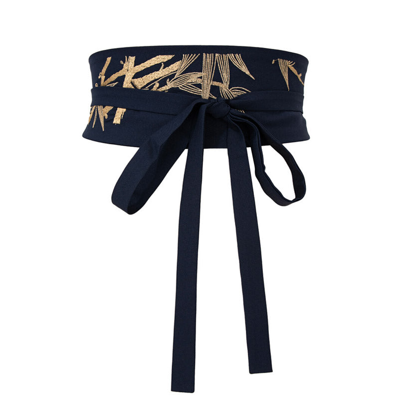 Vintage Chinese Style Bamboo Pattern Embroidery Waist Belt for Women's Dresses-01