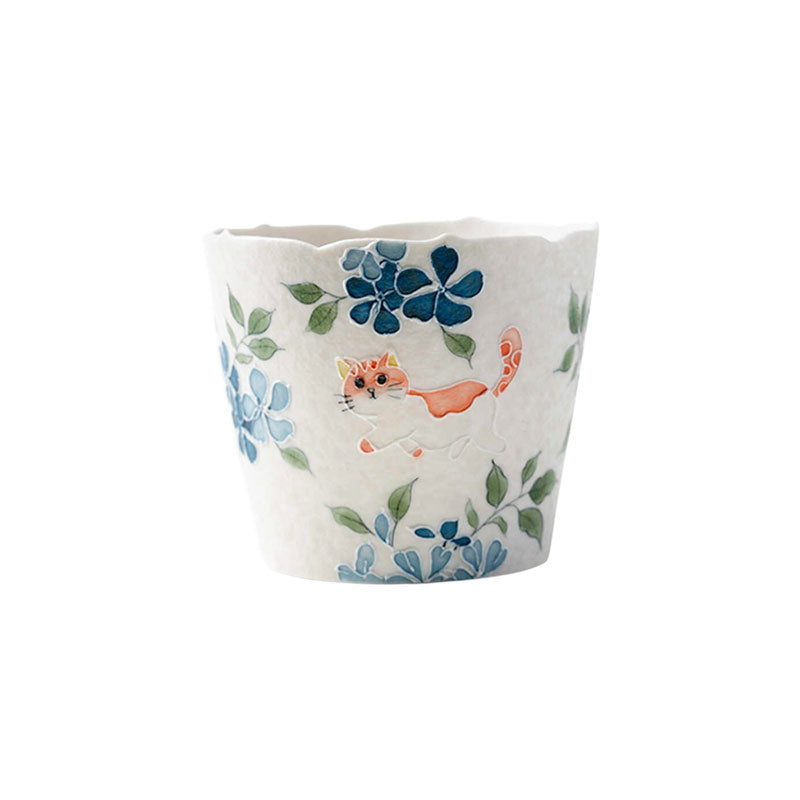 Blue Windflower & Ginger Cat Hand-Painted Ceramic Cup-10