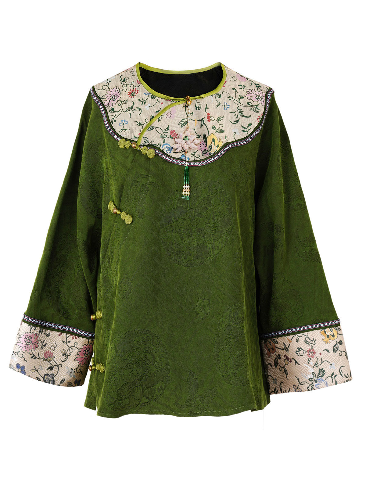 Antique Moss Green Mulberry Silk Chinese-Inspired Top-05