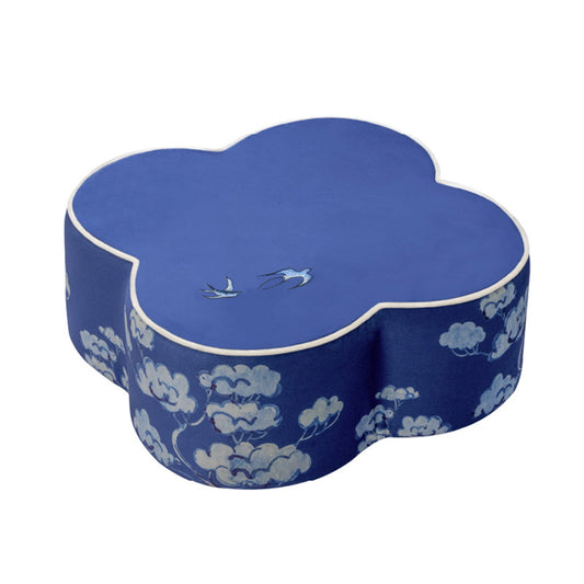 Chinese Blue and White Embroidered Swallows Return Meditation Cushion Pouf-01