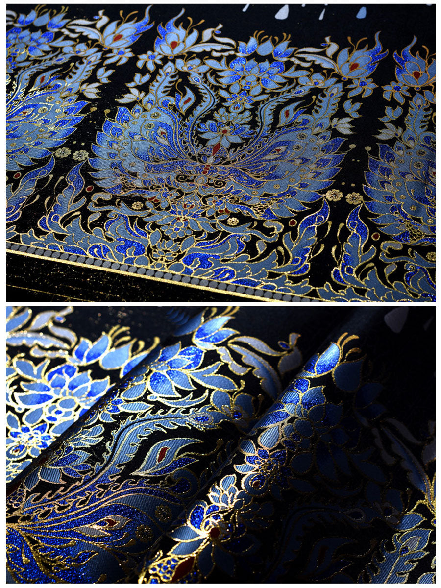 Qingluan Feather Mamian Skirt – Ming-Style Kingfisher Blue & Gold Hanfu Skirt-07
