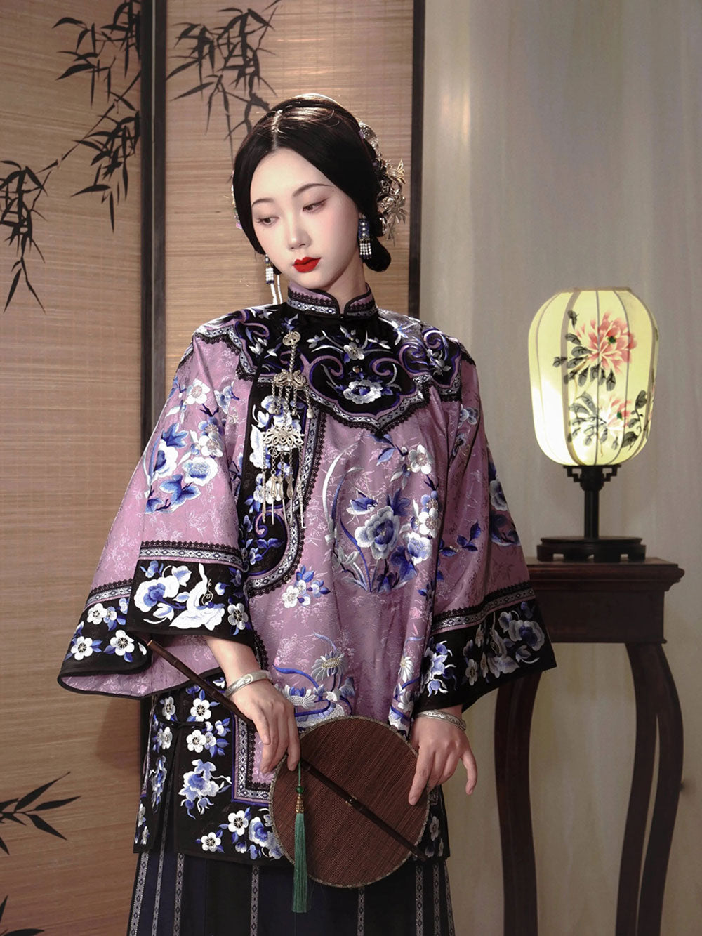 New Chinese Style Han Elements Purple Printed Jacquard Top (Diagonal Placket)-02