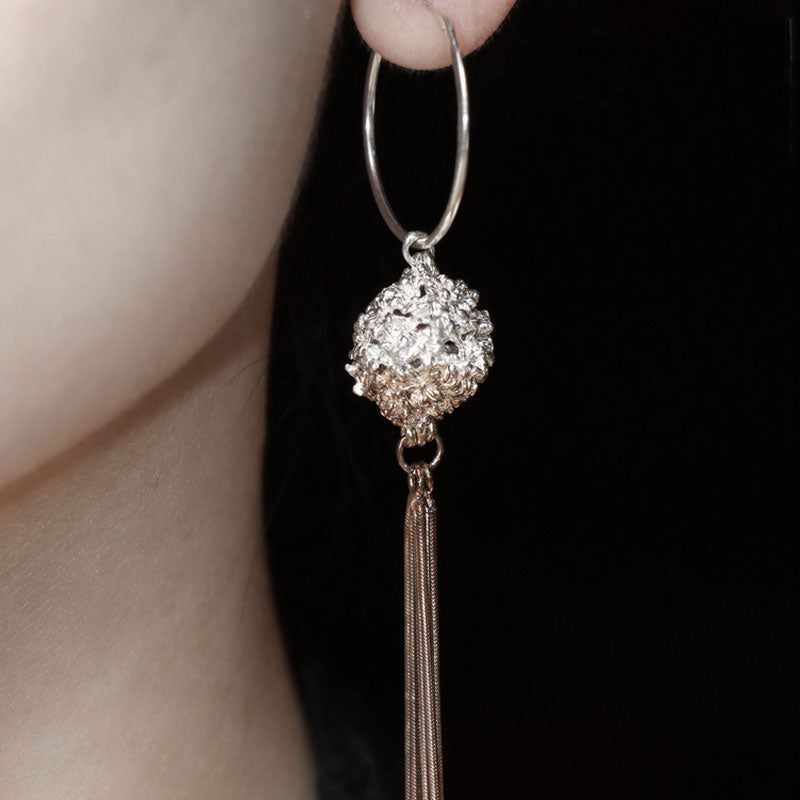 Openwork Blossom Earrings – S930 Handforged Chinese Lantern/XiuQiu Sterling Silver Drops with Tassels-01