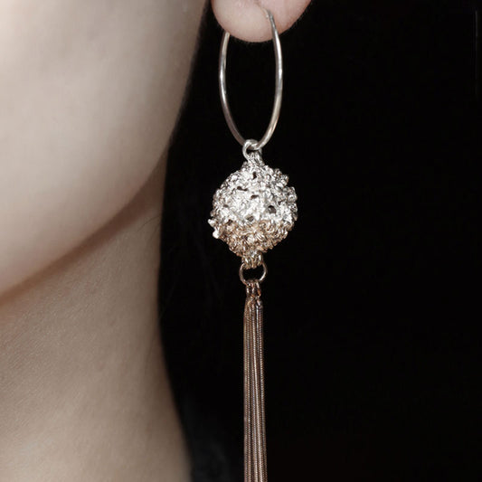 Openwork Blossom Earrings – S930 Handforged Chinese Lantern/XiuQiu Sterling Silver Drops with Tassels-01