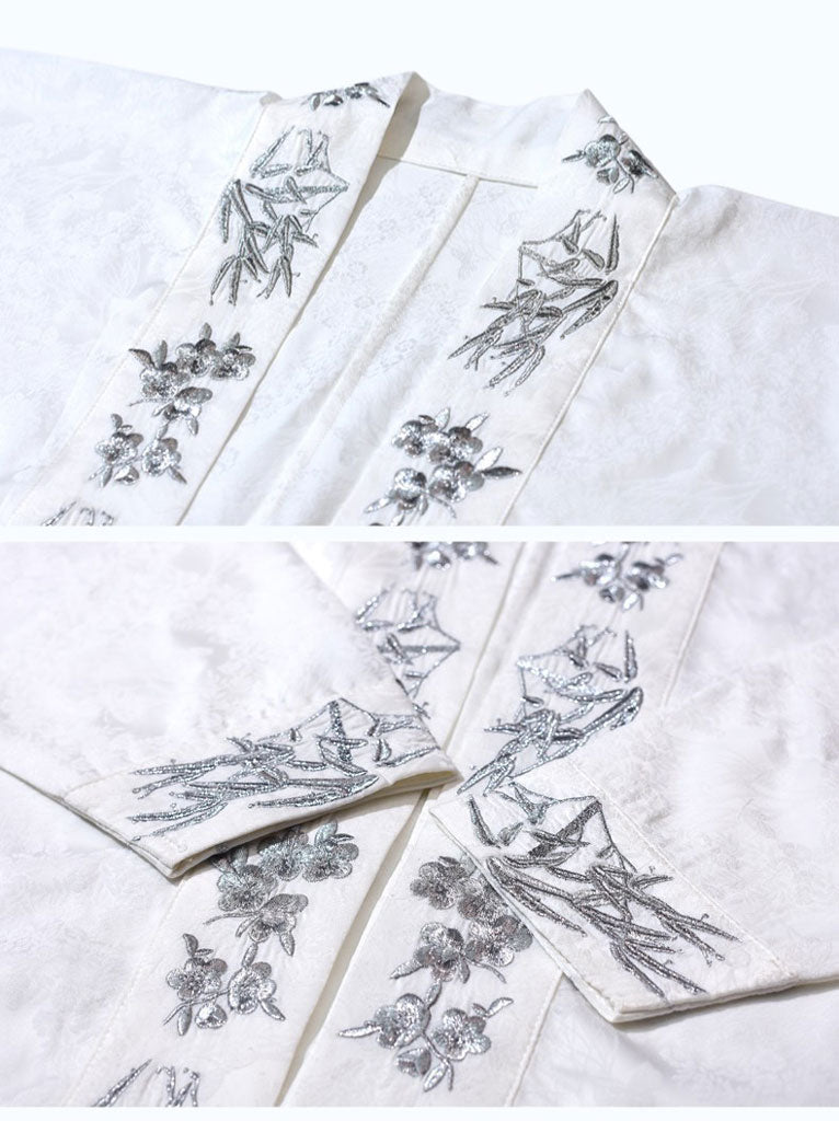 Snow Bamboo Plum Embroidered Song-Style Jiaoling Hanfu Shirt-09
