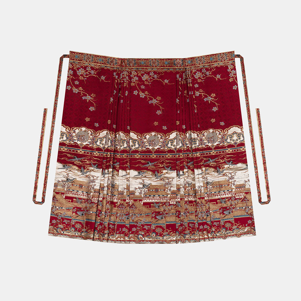 Spring at the Imperial Palace — Pomegranate Red Ming-Style Mamian Skirt Set-08
