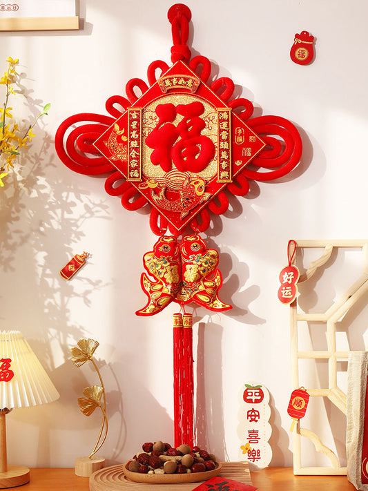 Red 'Fu' Character Auspicious Double Fish Tassel Chinese Knot Wall Decor Hanging Ornament Housewarming Gift-01