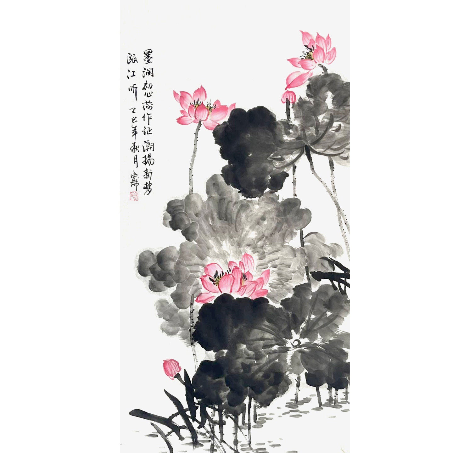 Summer Lotus (Xia He) - Original Guohua on Xuan Paper-Artwork 01
