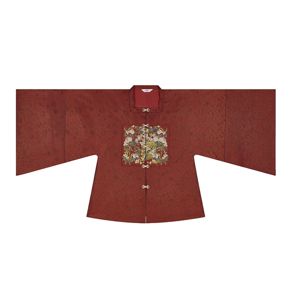 Peach & Verdant Bamboo — Ming-Style Gold-Woven Mamian Skirt Set-11