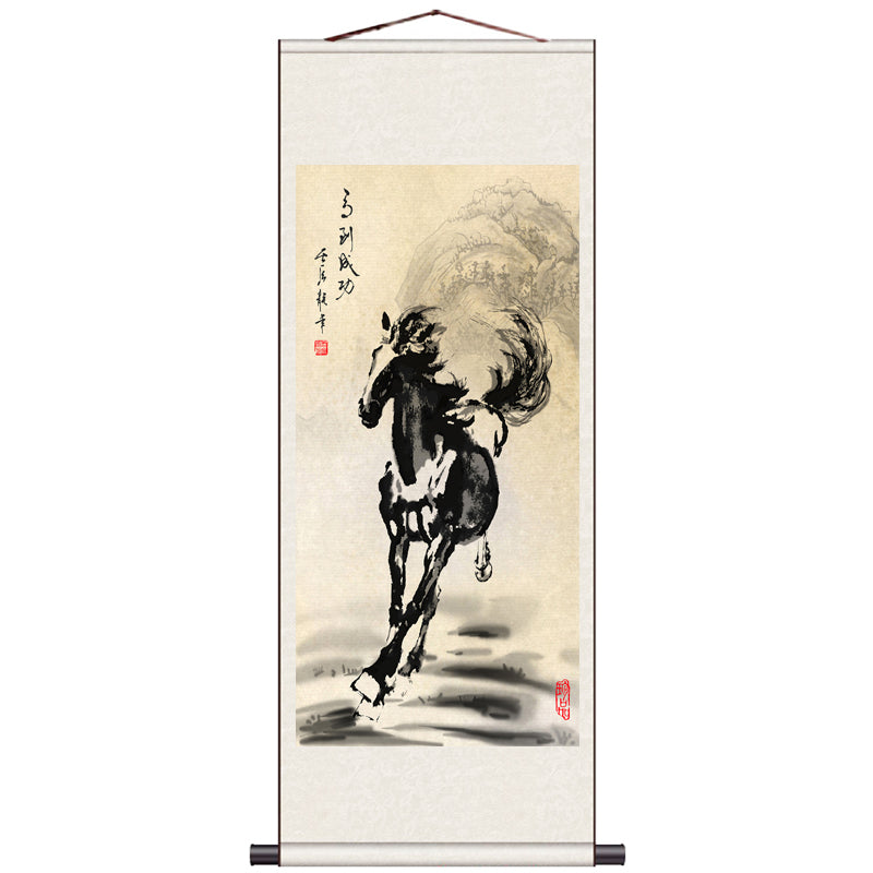 "Ma Dao Cheng Gong" Success Galloping In Silk Scroll Hanging Painting Reproduction Business Gift-01