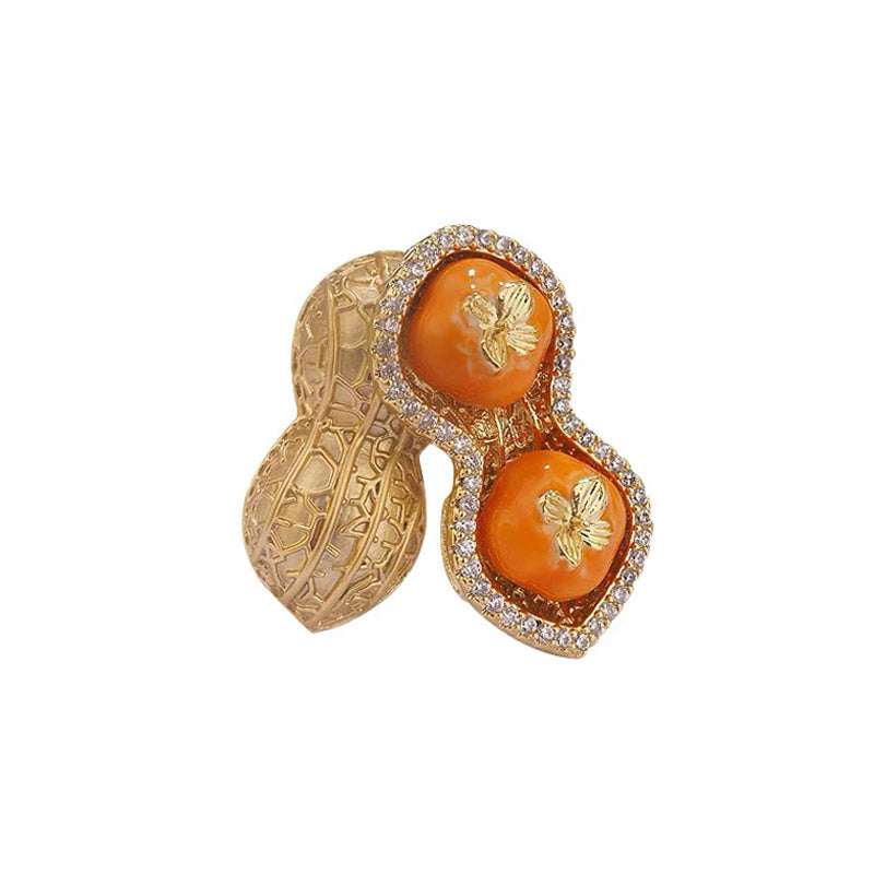 "Hao Shi Fa Sheng" - Natural Inspired Peanut and Persimmon Brooch for Women-01