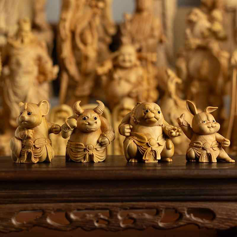 Boxwood Zodiac Animal Carvings – Chinese-style Collectible Art & Birthday Gift-01