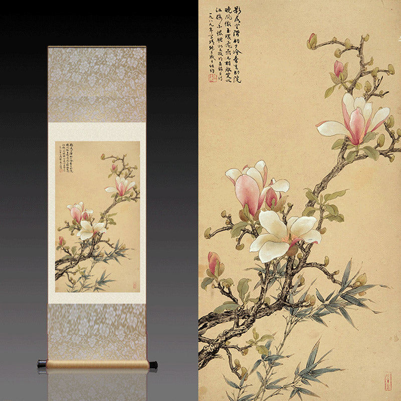 Traditional Chinese Painting Reproductions - Magnolia Blossoms Silk Scroll Hanging Painting Wall Decoration Art-02